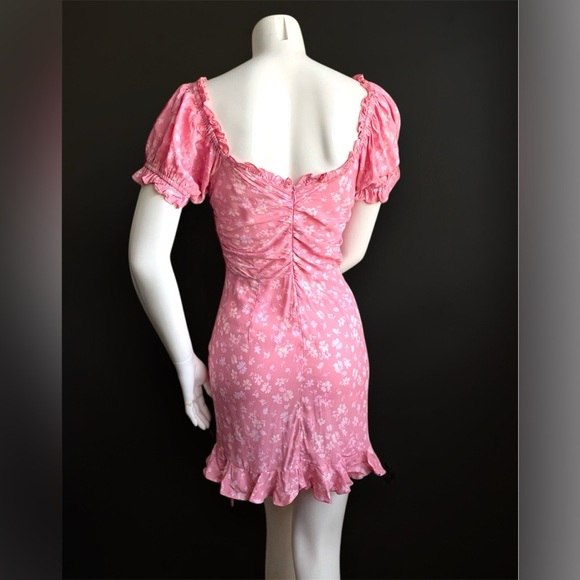 Sky to Moon Pink White Ditsy Floral Mini Cinched Dress Bodycon Retro Coquette M - Picture 3 of 8